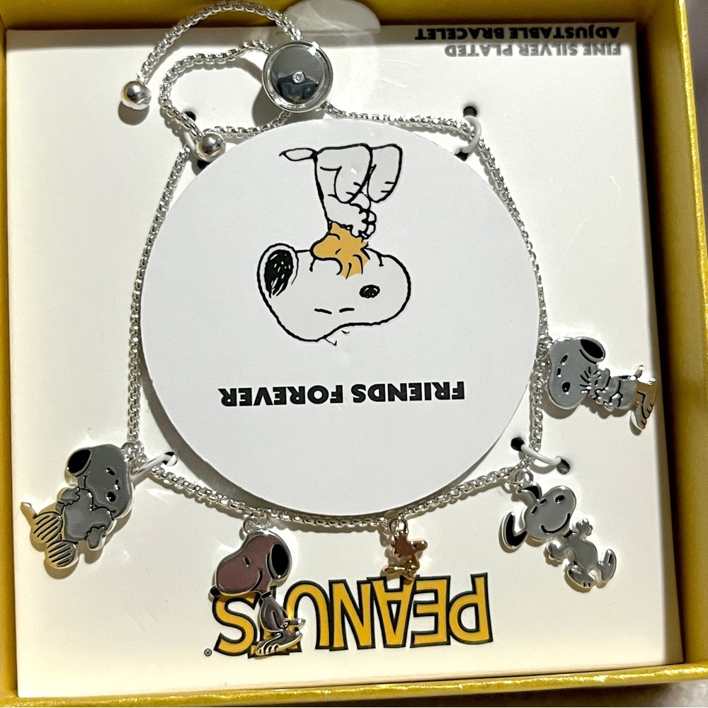 NEW Peanuts Snoopy “Friends Forever” Fine Silver Plated Adjustable Bracelet - Picture 3 of 5